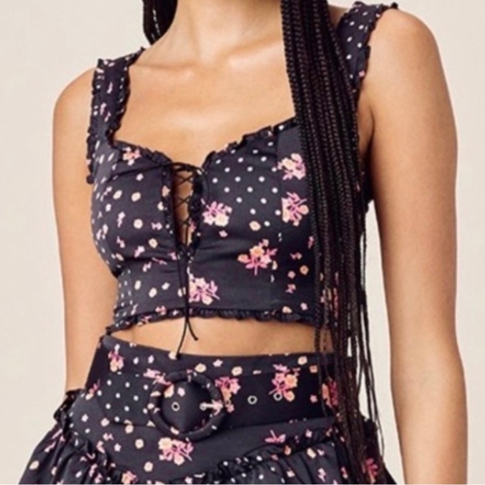 For Love And Lemons Black Floral Crop Top